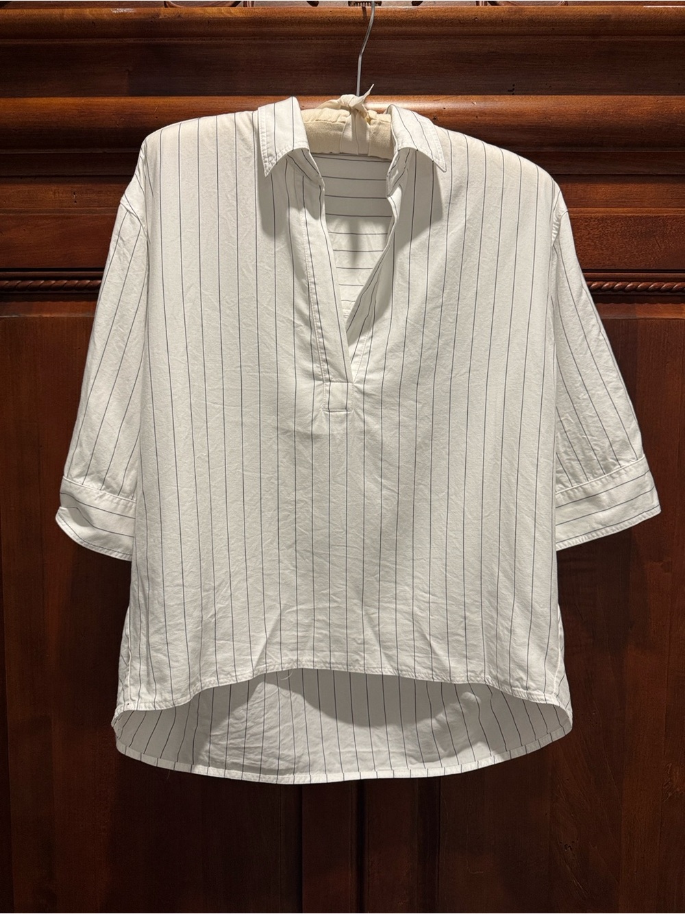 Babaton White Pinstripe V-Split Collared Tunic